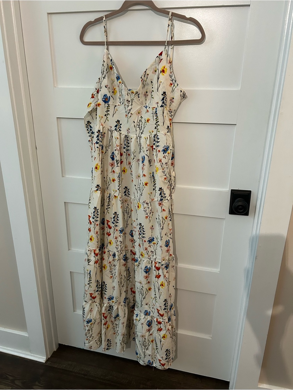 Cream Floral Tiered Maxi Dress with Spaghetti Straps